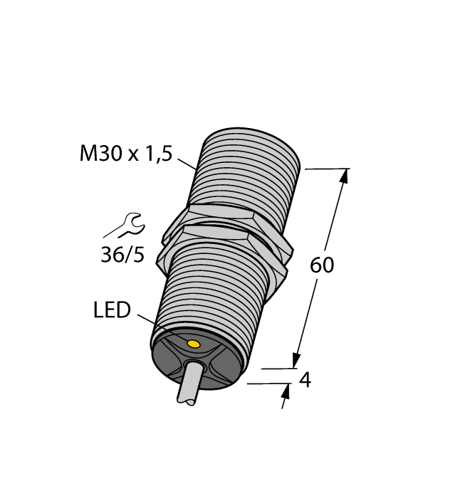 Turck Inductive Proximity Metal Barrel Sensor; 30mm; Embeddable; 20-250VAC / 10-300VDC; NC; 2-Wire